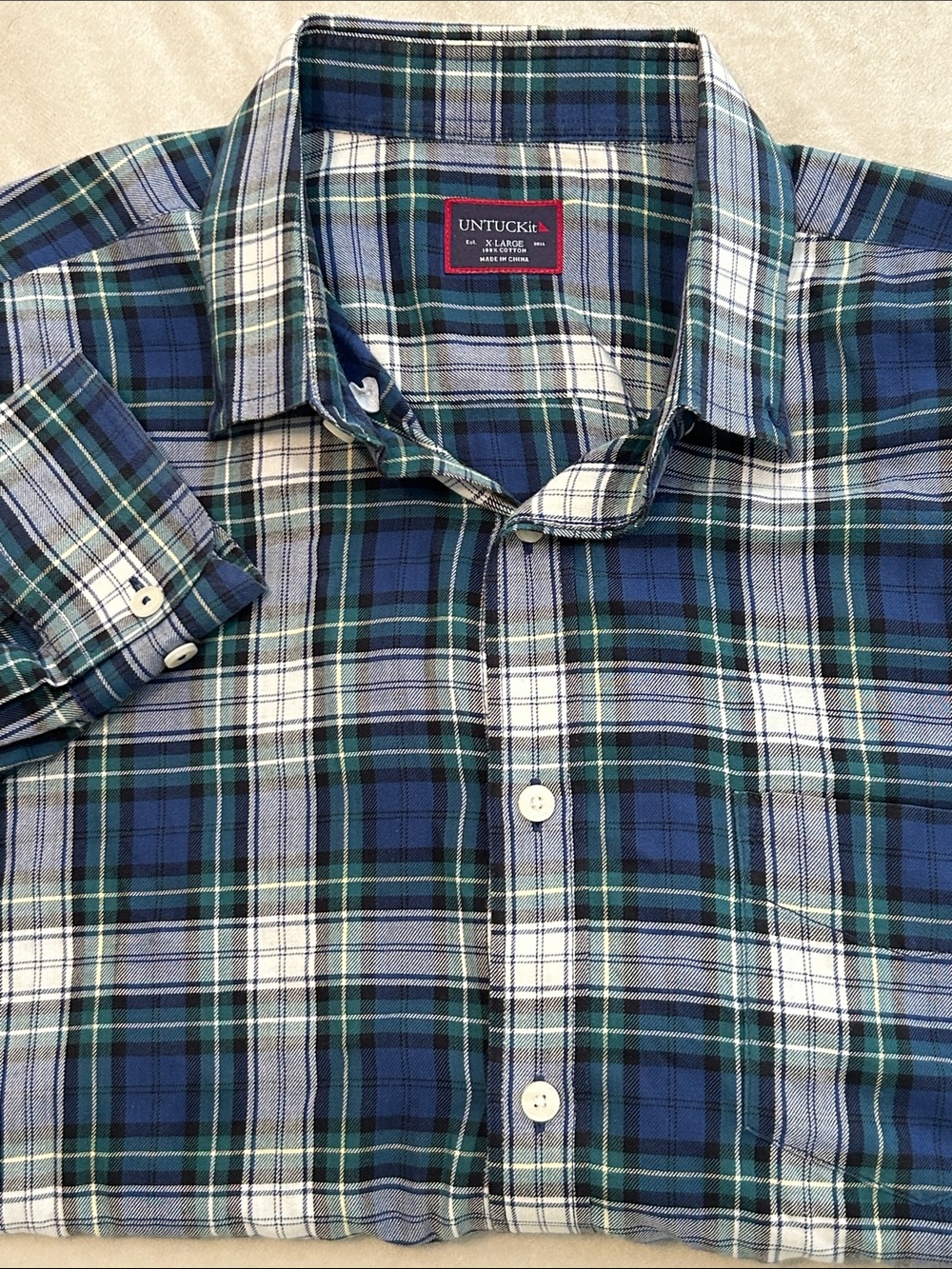 UNTUCKit Mens Long Sleeve Plaid Casual Button Down Shirt Blue Green White XL